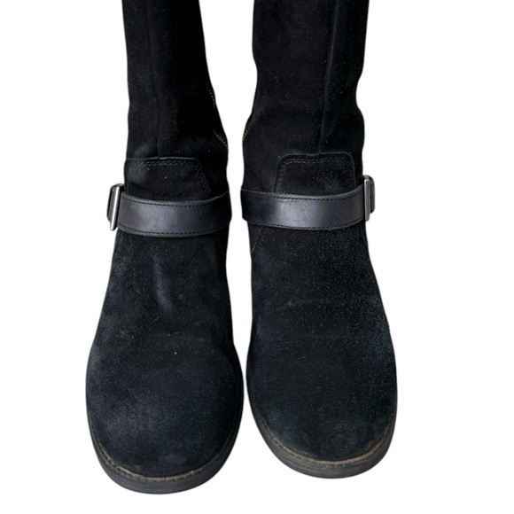 UGG Womens Black Suede Leather EVERGLAYDE Biker Buckle Zip Boots Sz 8 - Picture 5 of 15